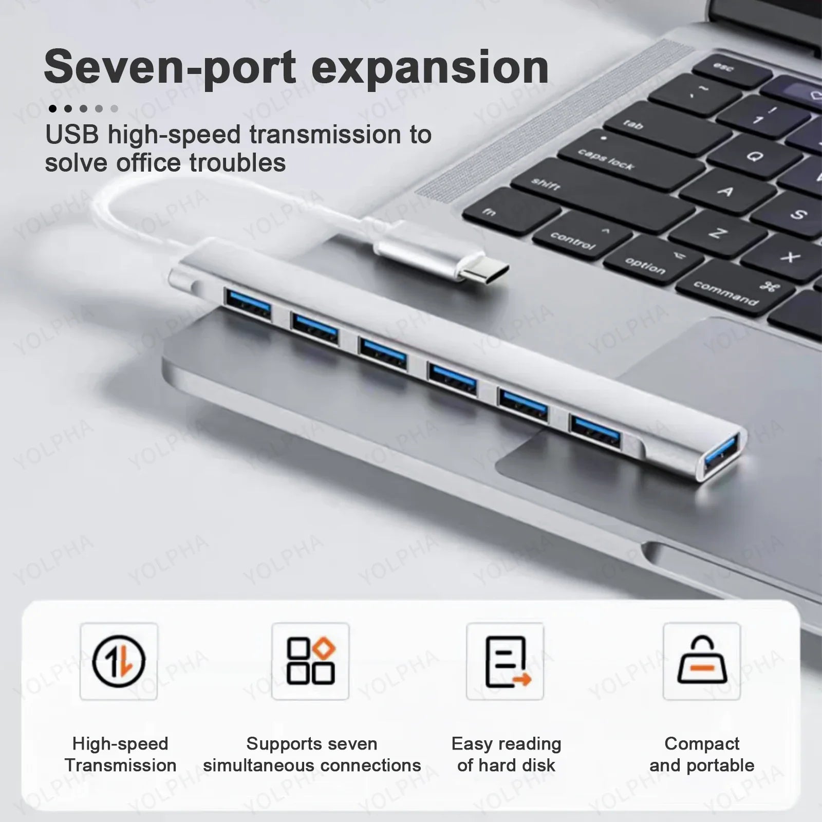 7 Port USB C Hub With 5Gbps High Speed PerformancePlus