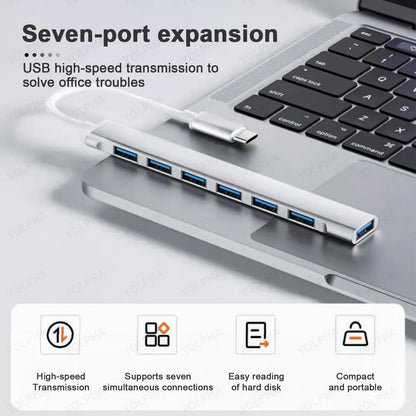 7 Port USB C Hub With 5Gbps High Speed PerformancePlus