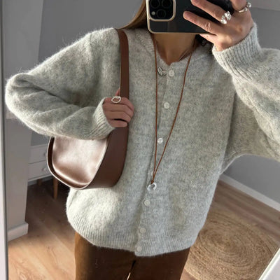 Hirsionsan Elegant Long Sleeve Sweater Women 2024 New Single-Breasted Female Casual Cardigan Soft Cashmere Knitted Outwear - Smarsty