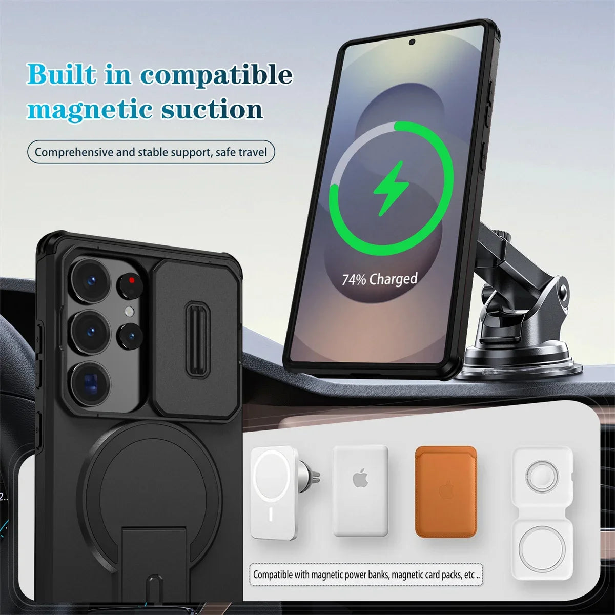 Lens Protect Camera Phone Case for Samsung S25 FE S24 S23 Ultra S22 Plus A17 A36 A56 A16 A15 A35 A55 Magnetic Kickstand Cover