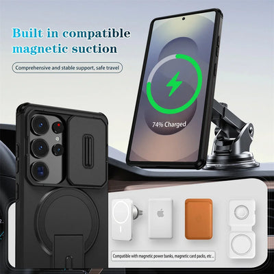 Lens Protect Camera Phone Case for Samsung S25 FE S24 S23 Ultra S22 Plus A17 A36 A56 A16 A15 A35 A55 Magnetic Kickstand Cover