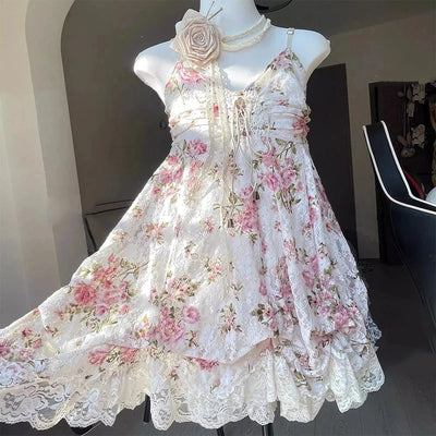 2000s Gothic Vintage Mini Dress Women Sleeveless Strap Party Dress Evening Lace Retro Cltohing Japanese Y2k Black Chic Lolita - Smarsty