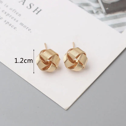 Tiny Gold Twist Round Stud Earrings Small Unusual Design - Smarsty