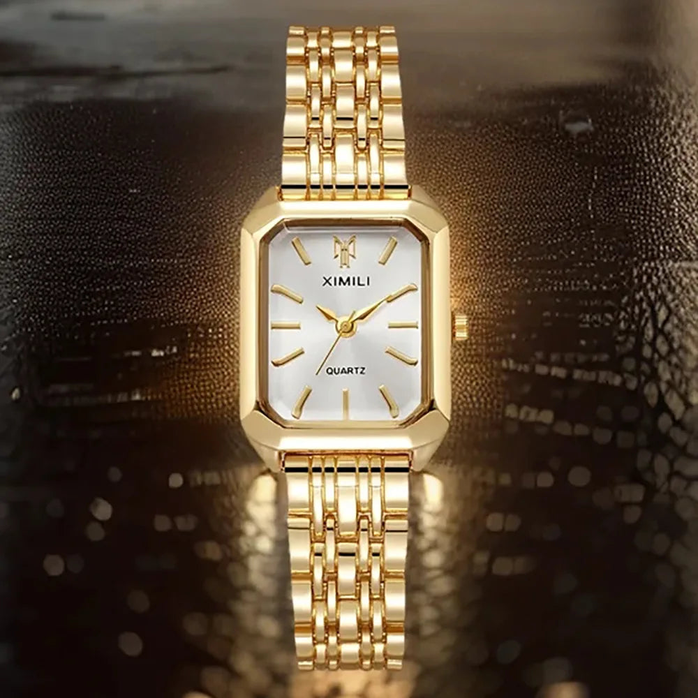 Women's Luxury Square Quartz Watch with Gold Alloy Strap - Smarsty