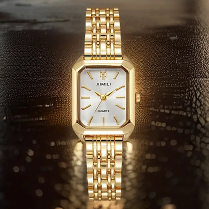 Women's Luxury Square Quartz Watch with Gold Alloy Strap - Smarsty