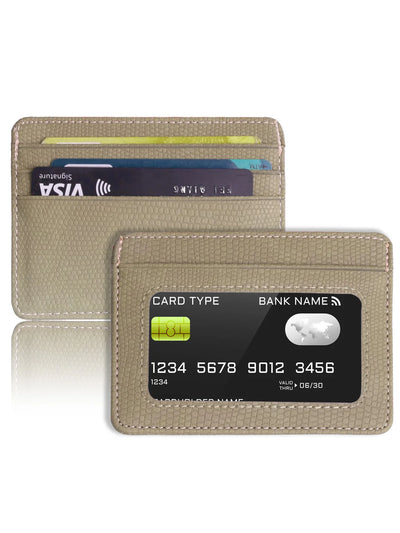 Minimalist Slim Credit Card Holder with Transparent ID Window, Small Leather Card Wallet for Women Men - Smarsty