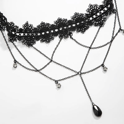Gothic Black Lace Thigh Chain Body Jewelry - Smarsty