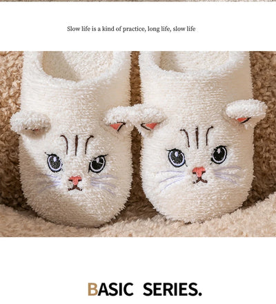 Women's Cartoon Cat Plush Slippers Cozy Winter Bedroom House Shoes with Non-Slip Soft Sole for Indoor Comfort Home Warm Shoes - Smarsty