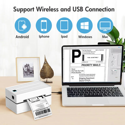 Thermal Label Printer Portable No Ink Required 203DPI 4x6 for Small Business Bluetooth USB High Speed Express Airway Bill - Smarsty