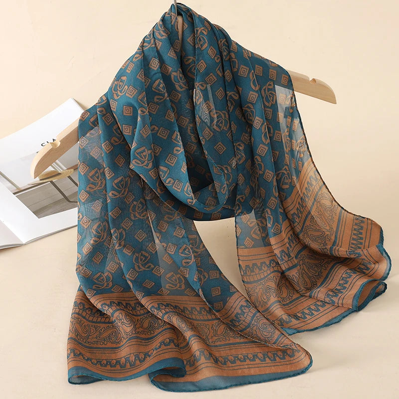 Women Print Chiffon Scarf Lightweight Sunscreen Shawl Wrap - Smarsty