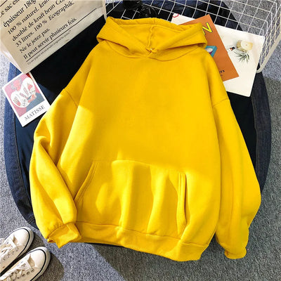 2024Autumn Casual Women's Solid Hoodie Comfortable Strecth Sweatshirts Loose Pocket Warm Clothes Fashion Street Female Pullovers - Smarsty