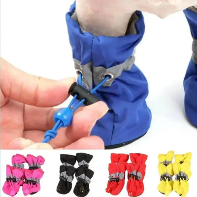 New 4pcs Waterproof Pet Dog Shoes Anti-slip Rain Snow Boot Thick Warm For Small Cats Dogs Puppy Socks Booties - Smarsty