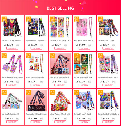 Disney Minnie Card Holders Lanyards Girls Door Card Case Hanging Rope Badge Holder Neck Strap Business Card Small Gift
