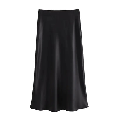MUJER Woman 2025 Satin Skirt Women High Waist Long Skirts For Women Summer Black Midi Skirt Woman Office Elegant Women's Skirts - Smarsty