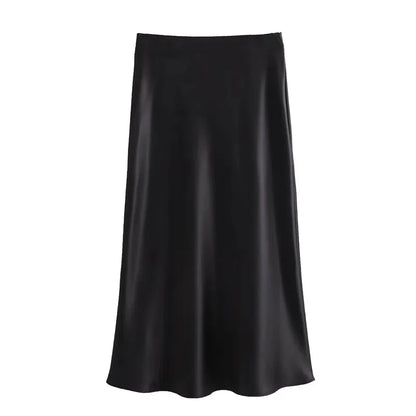 MUJER Woman 2025 Satin Skirt Women High Waist Long Skirts For Women Summer Black Midi Skirt Woman Office Elegant Women's Skirts - Smarsty