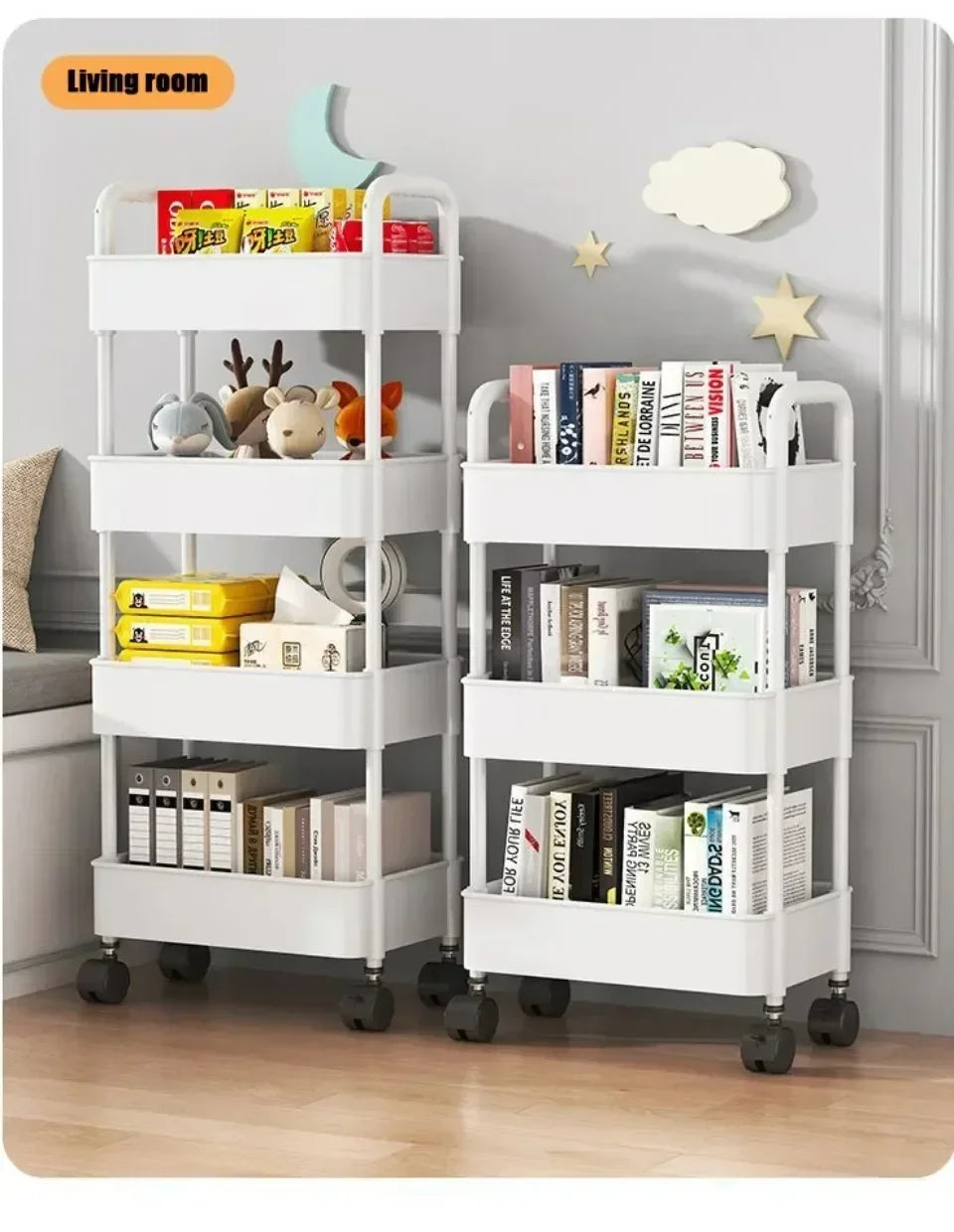 Bookshelf Storage Trolley Mobile Kitchen Organizer Cart with Wheels Save Space Household Shelves Bedroom Snacks Storage Rack by Smarsty