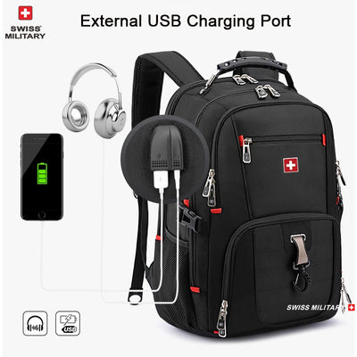 SWISS MILITARY Fashion Travel Multifunction Large Capacity Male Bag Usb Charging Waterproof 23 inch Laptop Backpack Men Mochila - Smarsty