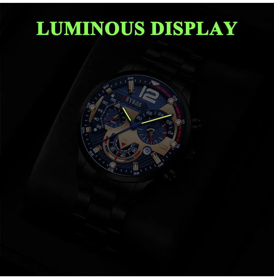 Luxury Mens Stainless Steel Quartz Watch with Calendar - Smarsty