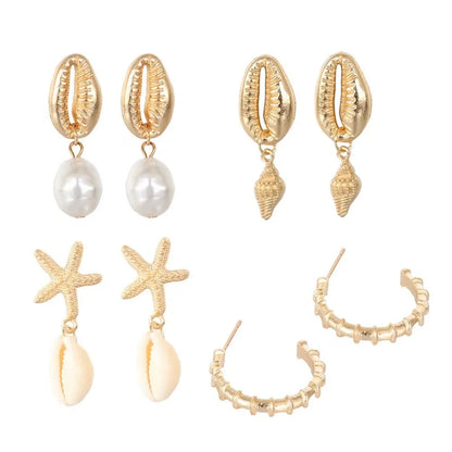 Bohemia Shell Starfish Dangle Earrings Set for Summer Style - Smarsty