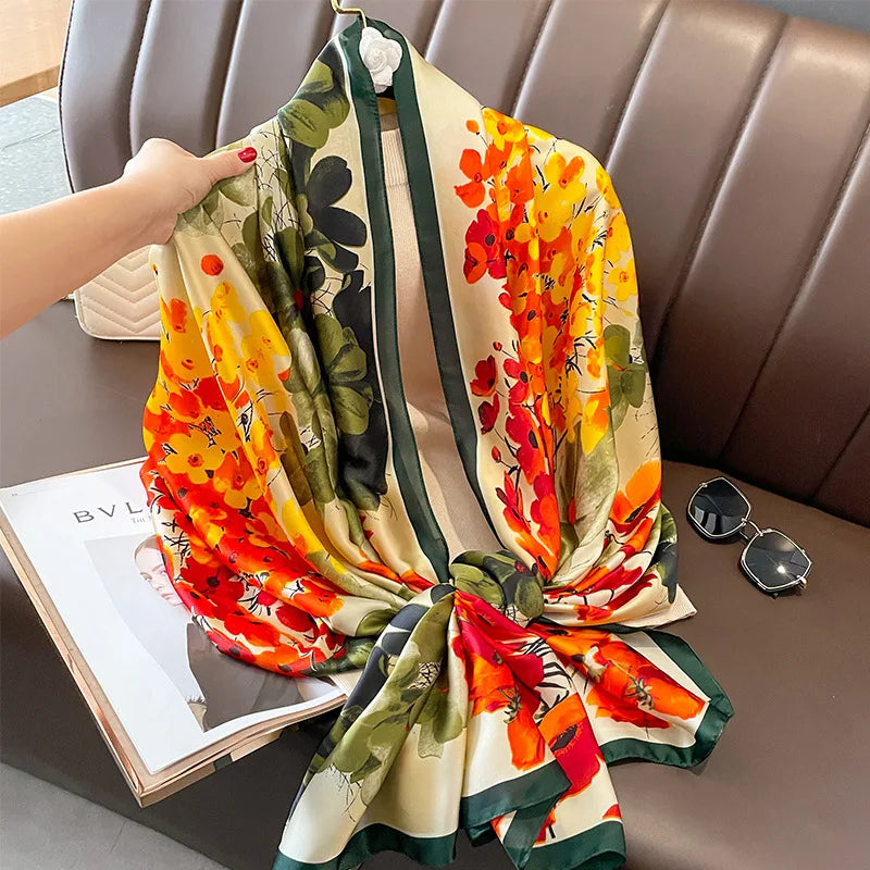 Large Silk Scarf for Women Soft Stylish Summer Wrap - Smarsty