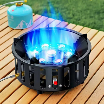 19800W 7-Core High-Power Camping Stove - Windproof Portable Gas Burner with Electronic Ignition for Hiking & Travel by Smarsty