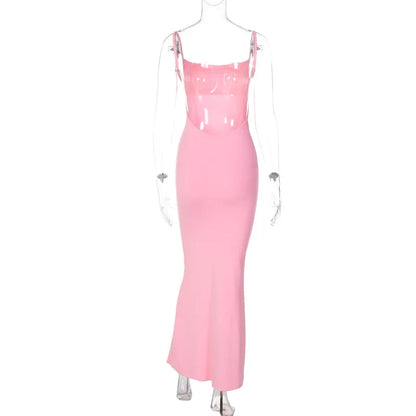 Hugcitar 2025 Spring Solid Sleeveless Backless Elegant Sexy Bodycon Y2K Maxi Prom Dress Women Clothes Birthday Party Casual Y2K