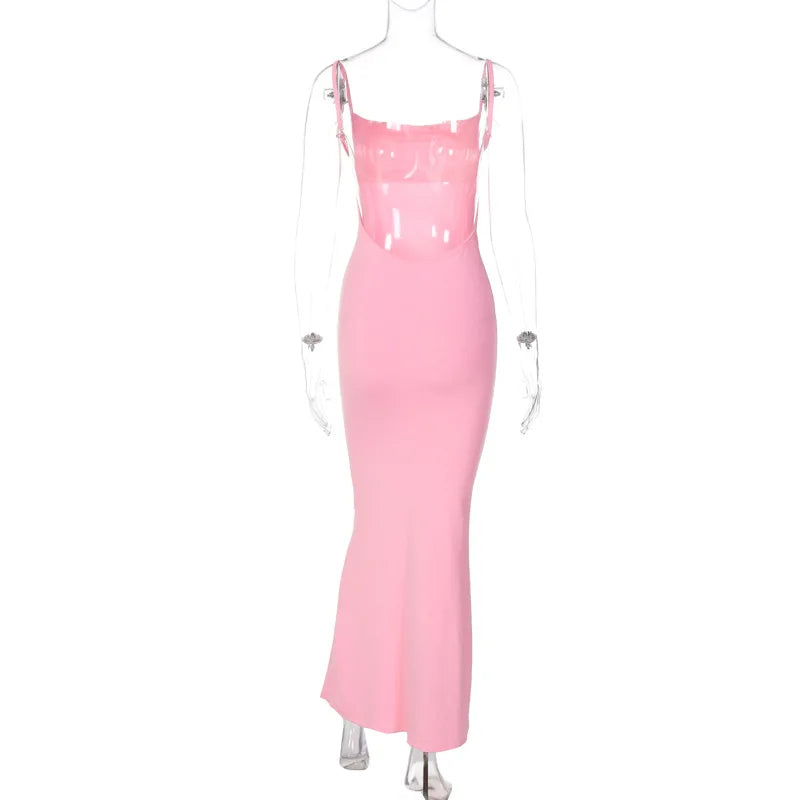 Hugcitar 2025 Spring Solid Sleeveless Backless Elegant Sexy Bodycon Y2K Maxi Prom Dress Women Clothes Birthday Party Casual Y2K