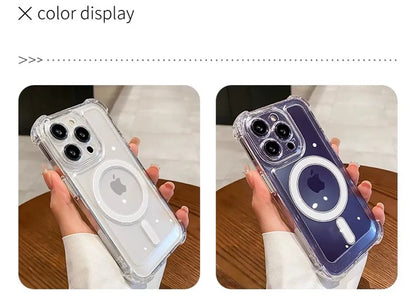 Luxury Wireless Charge Magsafe Transparent Case For iPhone 15 16 14 13 17 12 Pro Max Plus Magnetic Shockproof Soft Bumper Cover