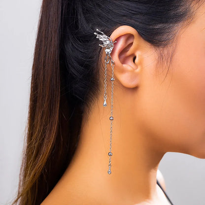 Elegant Butterfly Clip Earrings for Women with Long Tassels - Smarsty