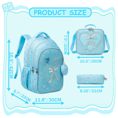 Girls Backpack With Bowknot Ribbon And Lunch Bag Pen Case - Smarsty