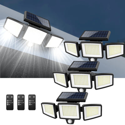 Outdoor Waterproof Solar Light with Motion Sensor 3-Head 200+ LEDs Security Light for Porches Garages Yard Entrances - Smarsty