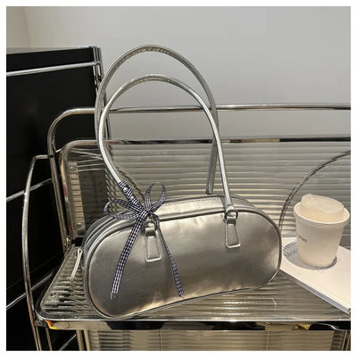 Large Capacity Silver Women Shoulder Bag Daily Use Casual - Smarsty