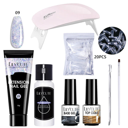 LILYCUTE Nail Gel Set with 6W LED Lamp for Quick Manicure - Smarsty