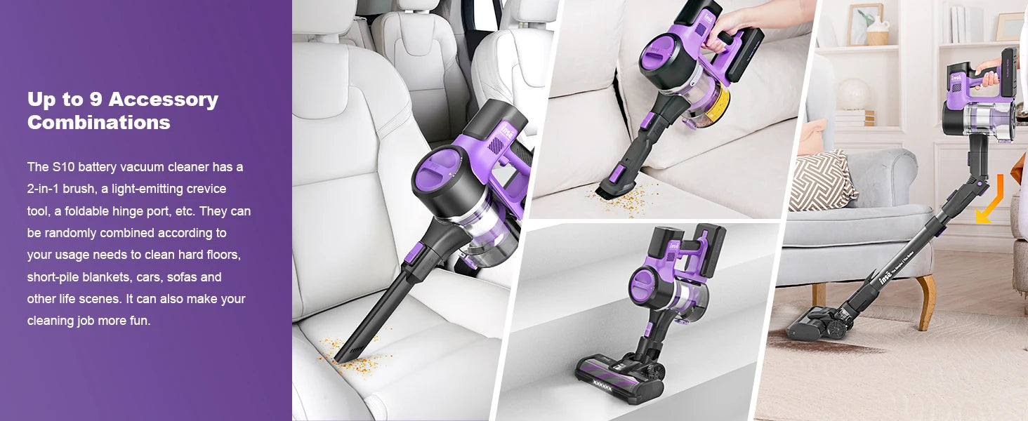 INSE S10 Cordless Vacuum Cleaner, 6-in-1 Stick Vacuum with 45Kpa Powerful Suction, Max 50 Min Runtime Rechargeable Battery - Smarsty