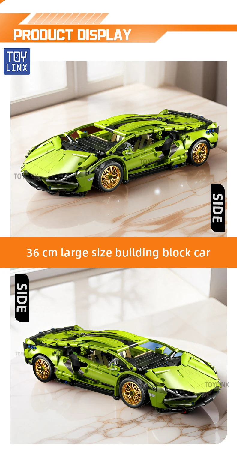 ToylinX Technical Building Blocks Racing Sport Car Speed Vehicle Model City Mechanical Super Bricks Puzzle Toys Adult Gift