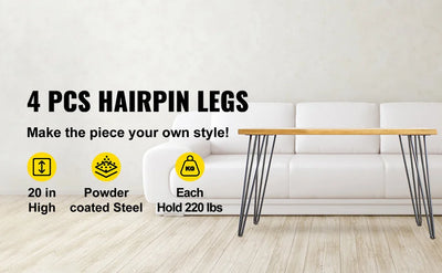 SucceBuy 4Pcs Metal Table Legs 16-40 Inch 3-Rod Hairpin Furniture Legs DIY Home Bench Dining Desk End Coffee Table Feet