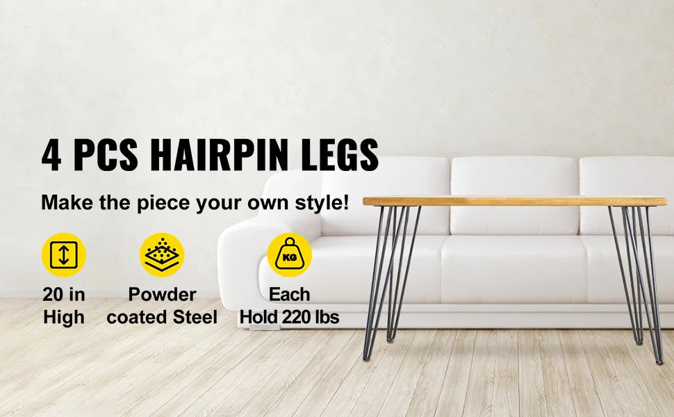 SucceBuy 4Pcs Metal Table Legs 16-40 Inch 3-Rod Hairpin Furniture Legs DIY Home Bench Dining Desk End Coffee Table Feet