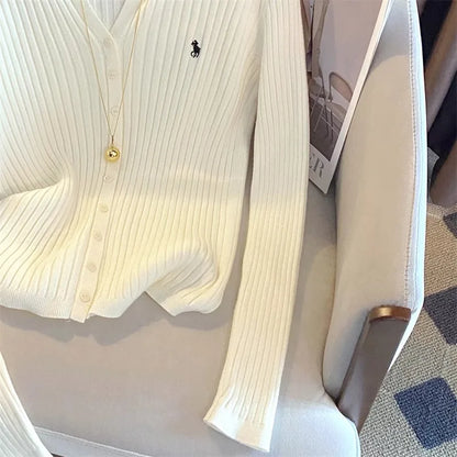 YuooMuoo Brand Fashion Knitted Tops 2025 New Y2K Embroidery Long Sleeve Cardigans Sweaters Korean Fashion Streetwear Lady Shirts - Smarsty