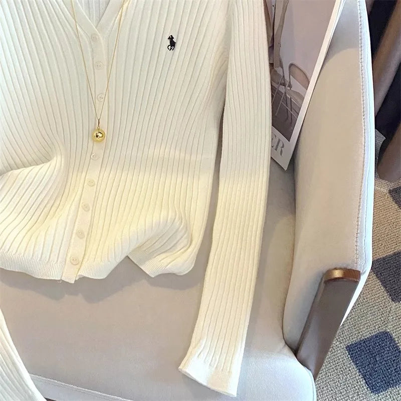 YuooMuoo Brand Fashion Knitted Tops 2025 New Y2K Embroidery Long Sleeve Cardigans Sweaters Korean Fashion Streetwear Lady Shirts - Smarsty