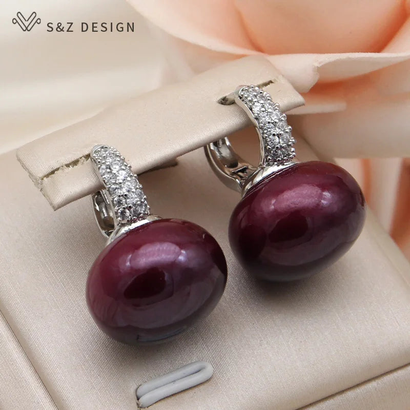 Fashion Pearl Dangle Earrings for Women with Cubic Zirconia - Smarsty