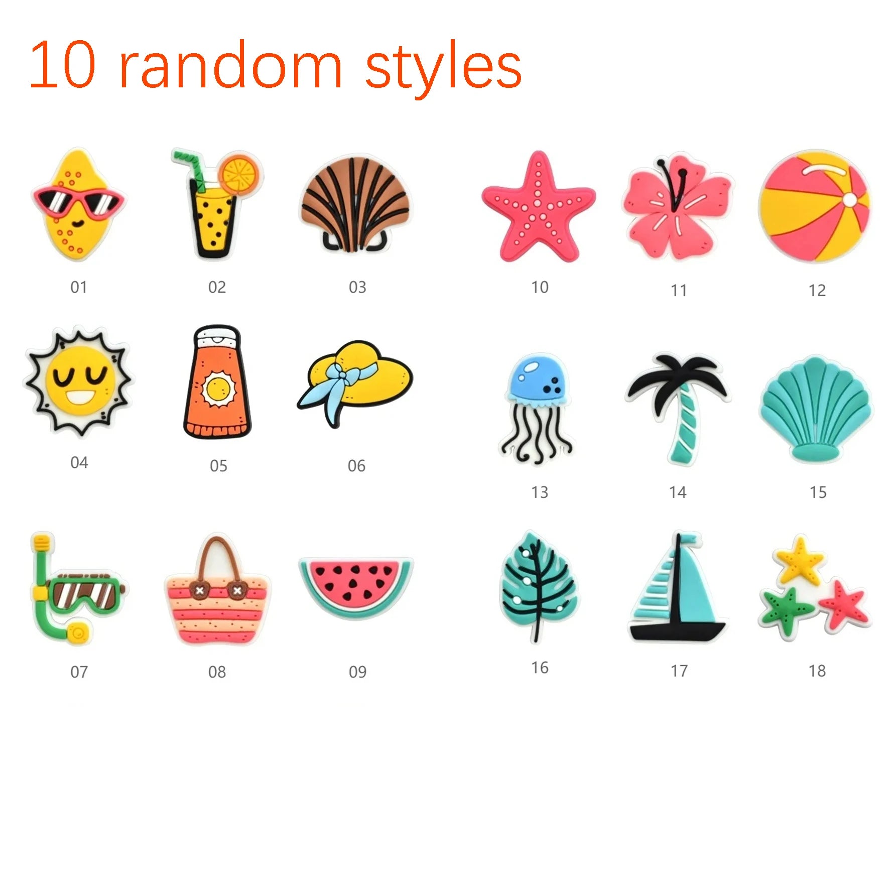 18pcs Lovely Bogg Bags Accessories Rubber Summer Decoration Women Beach Bag Tote Handbag Random Pairing Decorative Buckles Inser