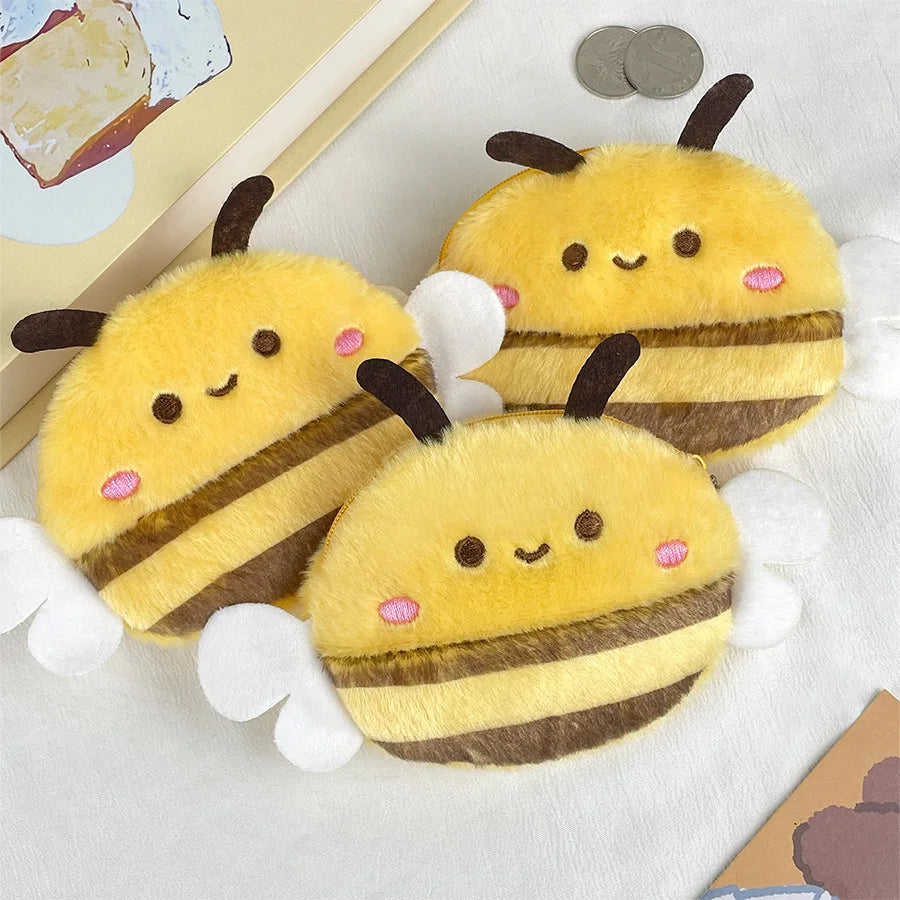 Cute bee plush coin purse kids cartoon animal doll bee money bag bag pendant fashion storage bag small bag office storage