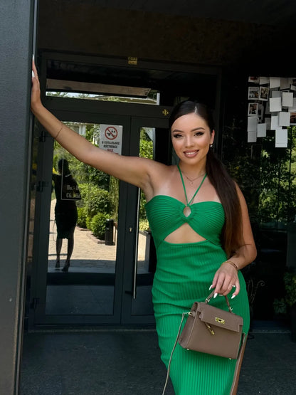 YuooMuoo Chic Fashion Sexy Package Hips Split Knitted Summer Dress 2025 Women Slim Elastic Bodycon Party Dress Streetwear Outfit - Smarsty