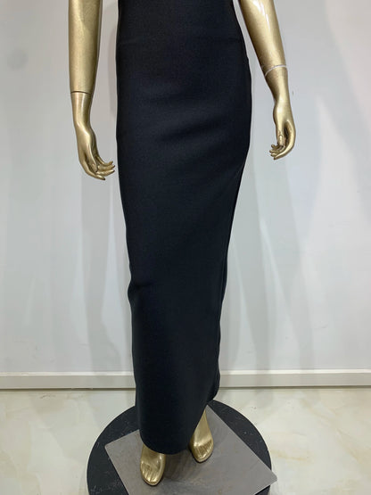 Ladies Women Celebrity Sexy Strapless Backless Black Maxi Long Bodycon Bandage Dress 2025 Elegant Evening Club Party Outfit