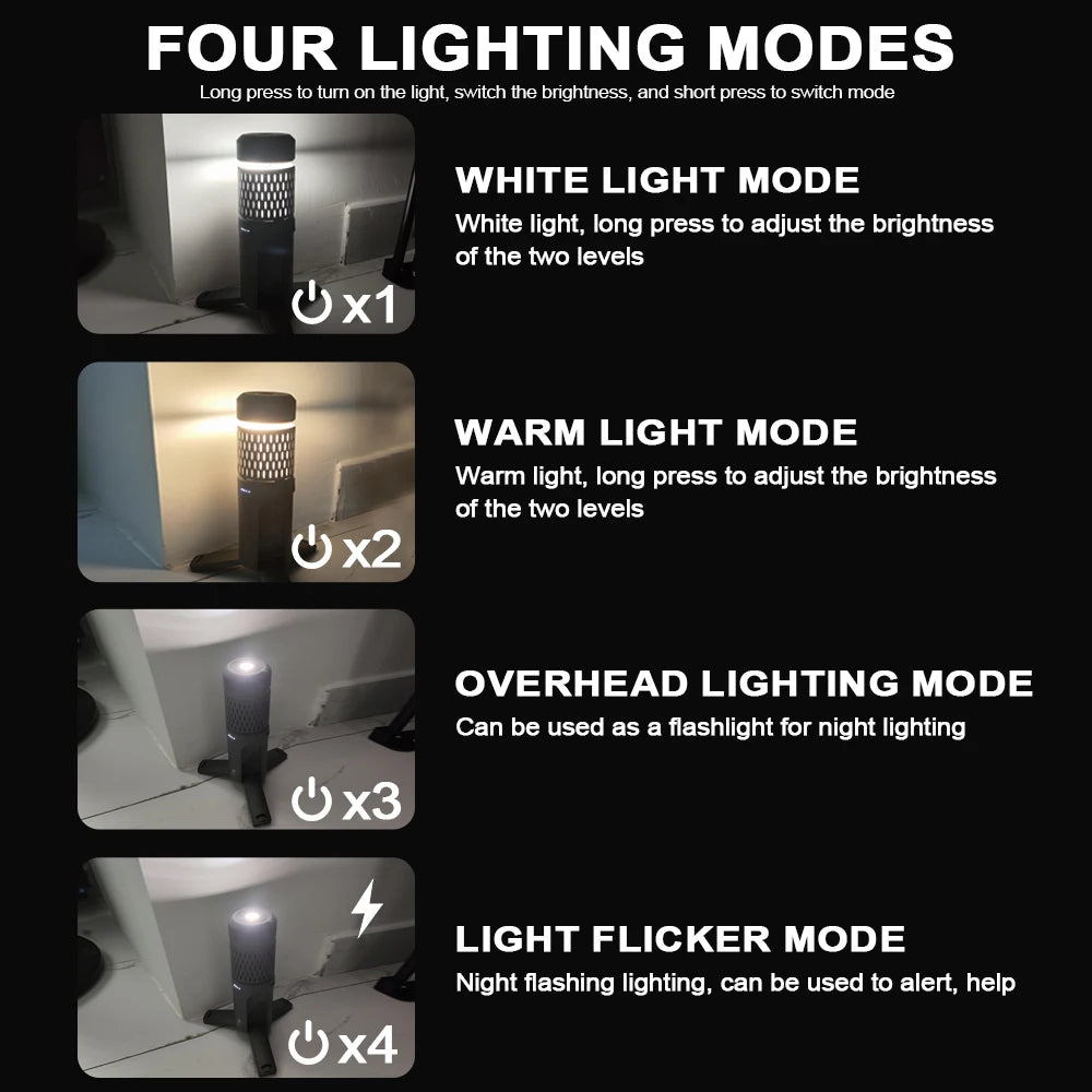 Upgraded Camping LED Telescopic Flashlight with Tripod Rechargeable Emergency Lamp Outdoor Portable orch Light Table Lamp Tent by Smarsty