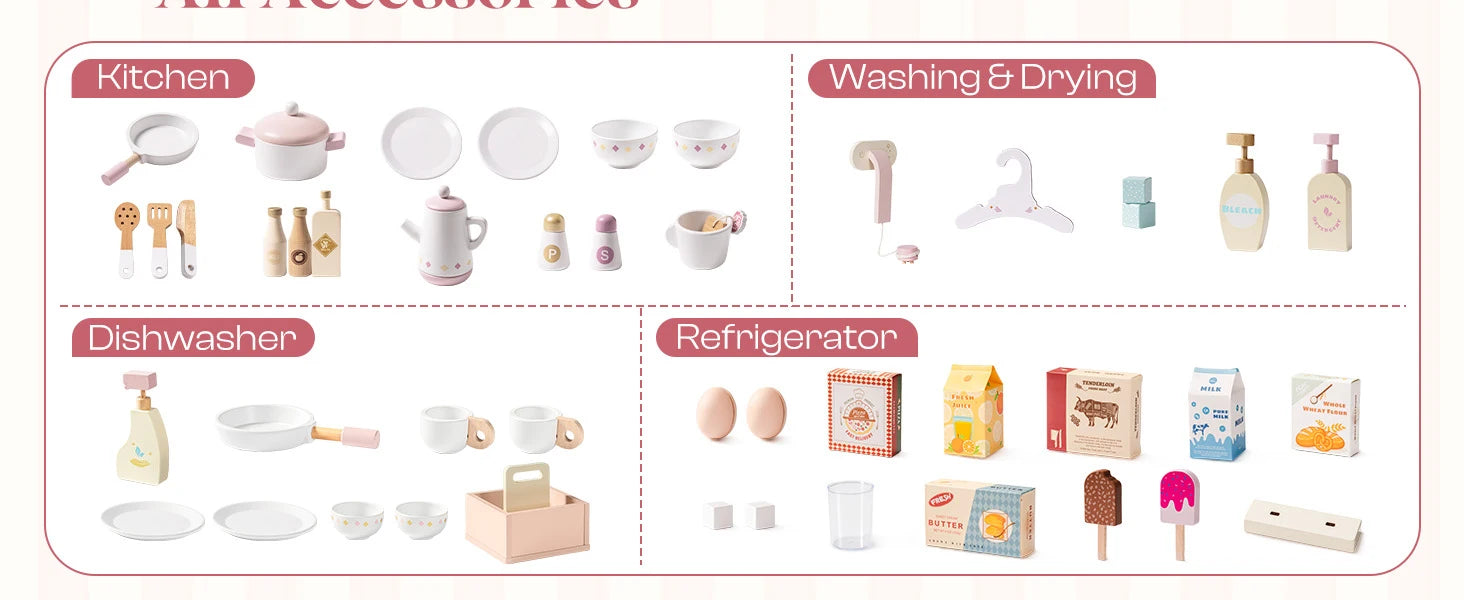 Robotime Robud Kids Corner Kitchen Playset Wooden Play Kitchen Set with Realistic Sound Pretend Play Gift for Boys Girls Pink by Smarsty