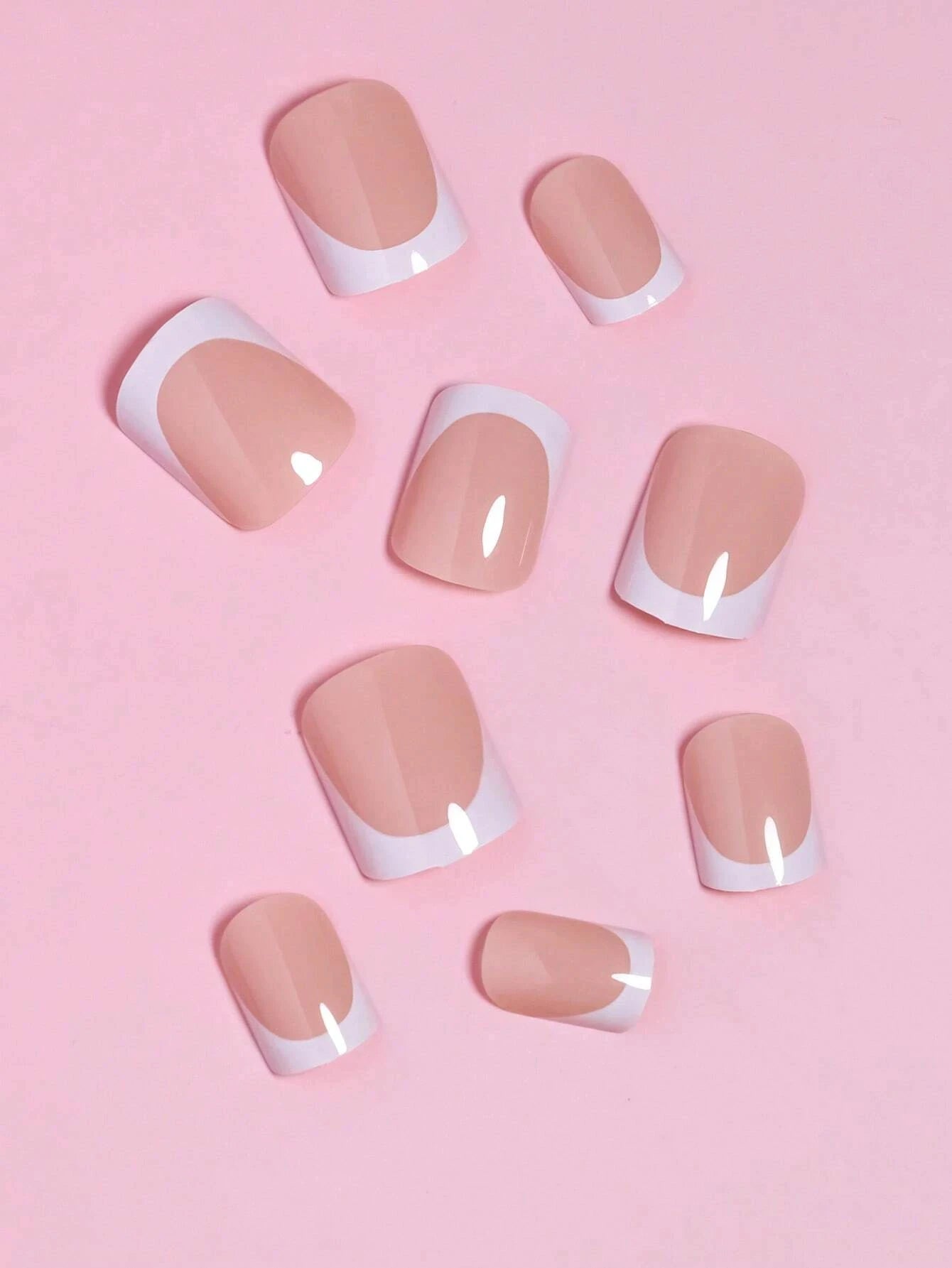 24 Piece Short Square Fake Nails with French Tips - Smarsty