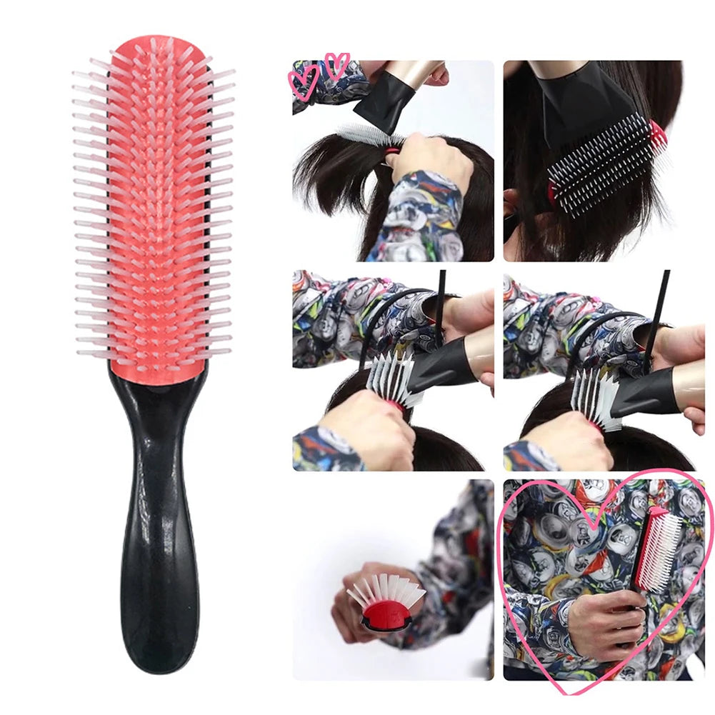 9-Rows Detangling Hair Brush Denman Detangler Hairbrush Scalp Massager Straight Curly Wet Removable DIY Hair Comb Brush