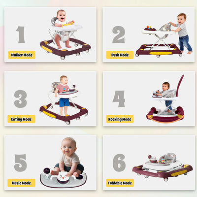 Baby Multi-Functional Comfortable Walker With Awning Anti-Rollover Baby Walker Can Sit Adjust And Shake The Walker For Boy Girls