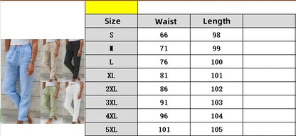 Summer Cotton Linen Pants For Women High Waist Elastic Sweatpant 2025 Loose Pencil Pant Casual Streetwear Solid Pocket Trousers - Smarsty